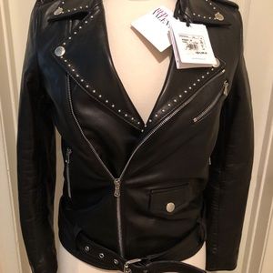 BNWT Red Valentino Black leather Moto jacket sz 38
